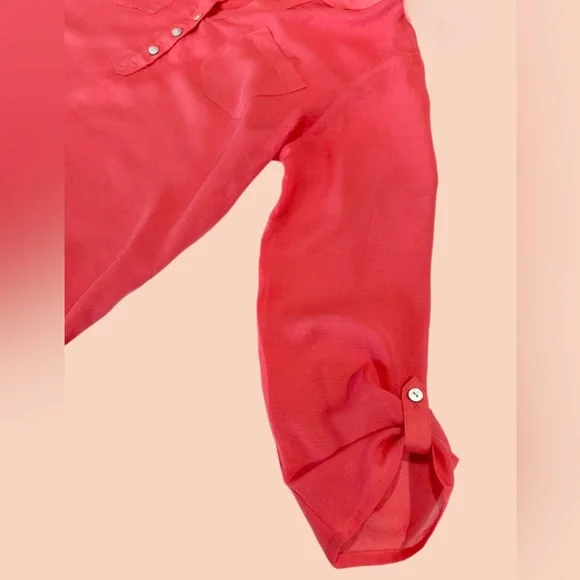 Express Vibrant Coral Blouse with Button Detail - Picture 4 of 6